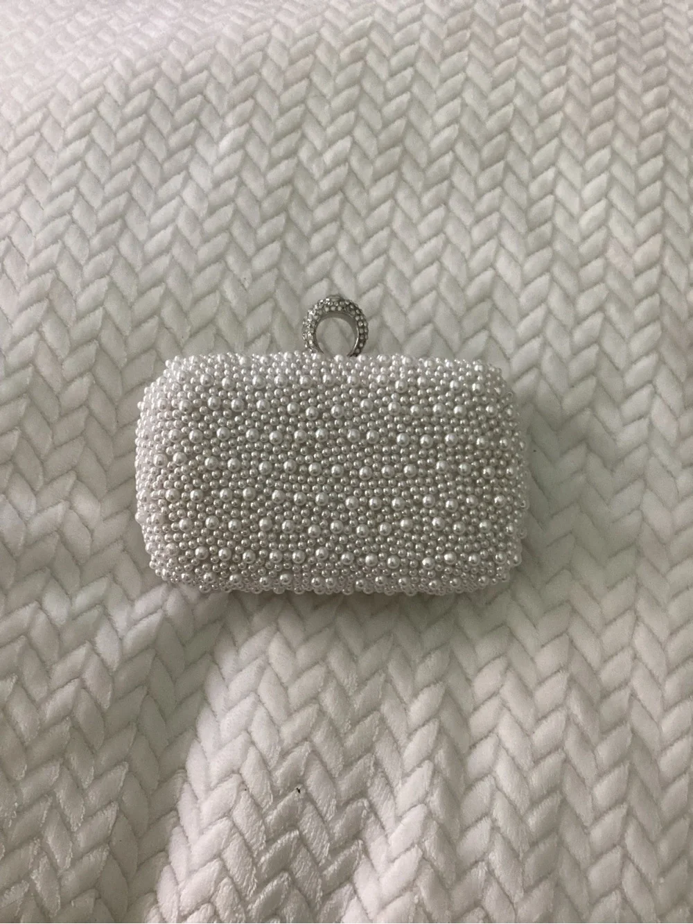 Pearl-Embellished White Clutch Bag